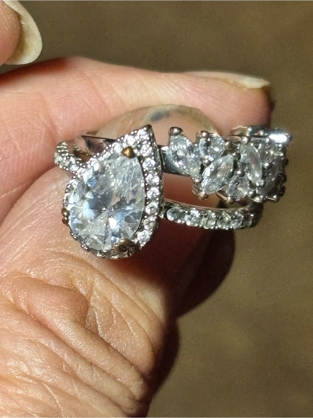 Silver Pear-Cut Cubic Zirconia Halo Bridal Ring Set - Clear